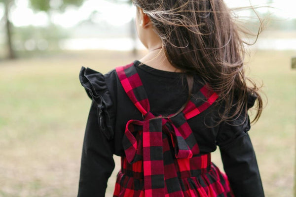 Girl's Buffalo Plaid Bow Back Suspender Skirt